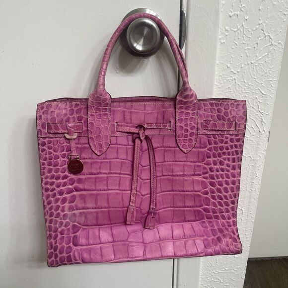 Dooney & Bourke Handbags - DOONEY & BOURKE Vintage Crocodile Embossed Leather Handbag Satchel Handle Pink
